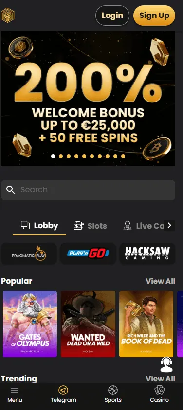 Lucky Block Casino games screen on mobile