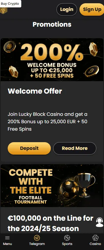 Lucky Block Casino promotions screen on mobile